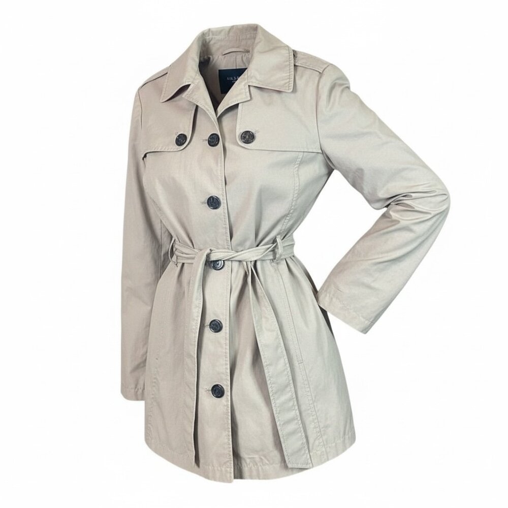 Lands' End Cropped Trench‎ Coat Women's S (6-8) Khaki-Beige #294M - Picture 2 of 10